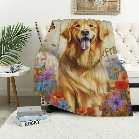 ARISTURING Golden Retriever Blanket Gifts - 40x50 Inches Cute Throw Blanket for Dog Lovers, Kids, Girls & Boys - Beige Soft Fuzzy Blankets for Couch, Sofa & Bed
