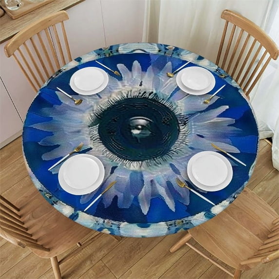 ARISTURING Greek Mati Mataki Evil Turkish Eye Tablecloth Round Tablecloths Round Table Cover for Circular Table White