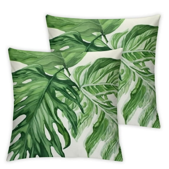 ARISTURING Green Leaves Pillow Covers ,Tropical Palm Decor Throw Pillow Case Set of 2 Square Cover Summer Farmhouse Decorations for Home Living Room Bed Sofa