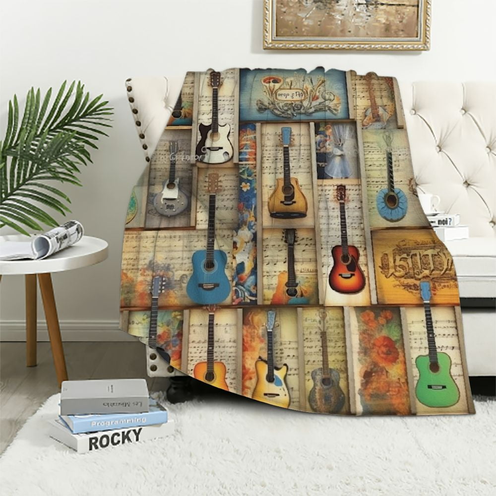 ARISTURING Guitars Blanket for Girls Boys Women Music Throw Blanket