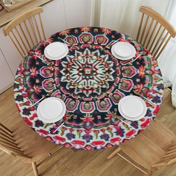 ARISTURING Handmade Elephant Mandala Floral Round Tablecloth Blue Red Orange Green White