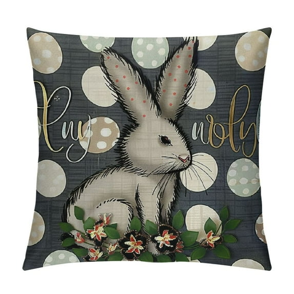 ARISTURING Happy Easter Polka Dot Buffalo Check Plaid Bunny Carrot Throw Pillow Cover, Flower Rabbit Cushion Case Decoration for Sofa Couch