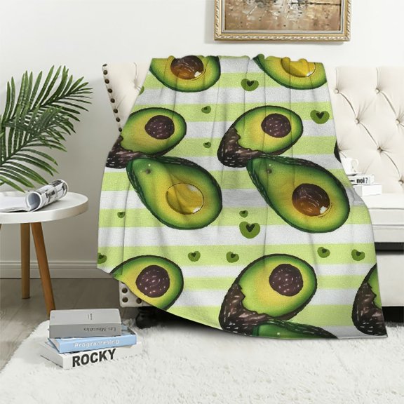 ARISTURING Hearts Avocado Pattern Lightweight Flannel Blanket for All Seasons - Bed Blanket 50x60in