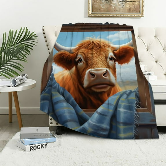 ARISTURING Highland Cow Blanket, Cute Baby Highland Cow Blanket and Throws for Adults and Kids, Funny Highland Cow Gifts for Women Men Girls, Novelty Highland Cow Decor, Fun Animal Gift Ideas