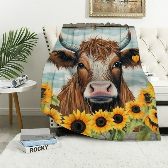 ARISTURING Highland Cow Blanket Gifts - Cute Throw Blanket for Women, Girls - Yellow Soft Fuzzy Blankets for Bed Couch & Travel
