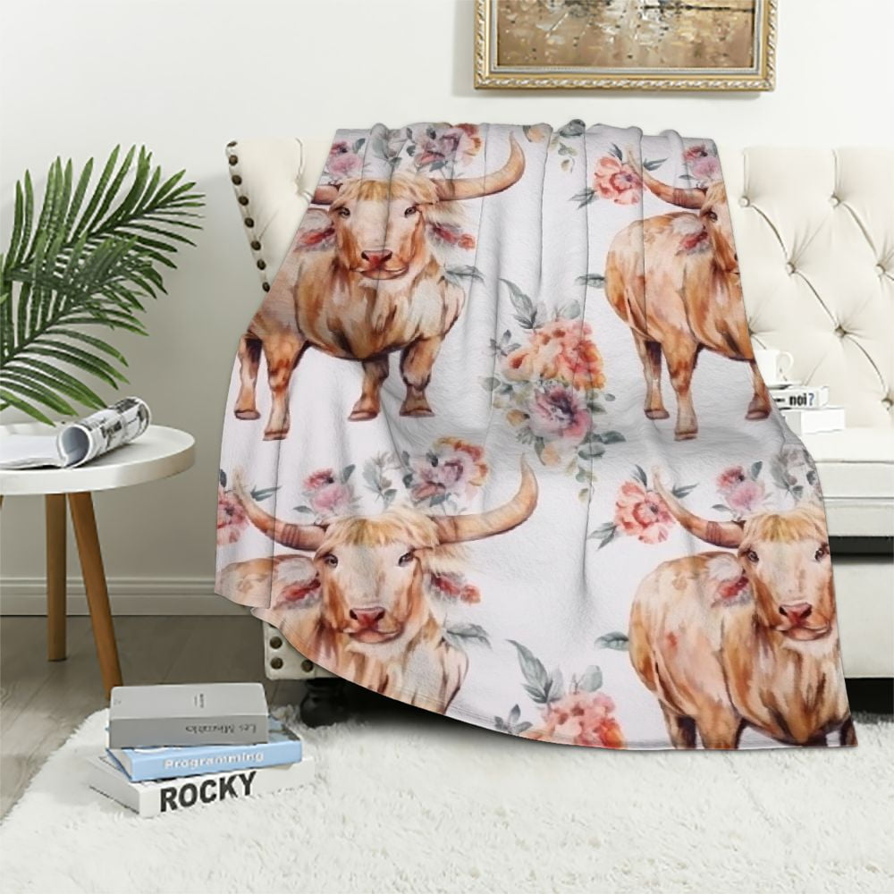 Cow In Green Grass Print Blanket