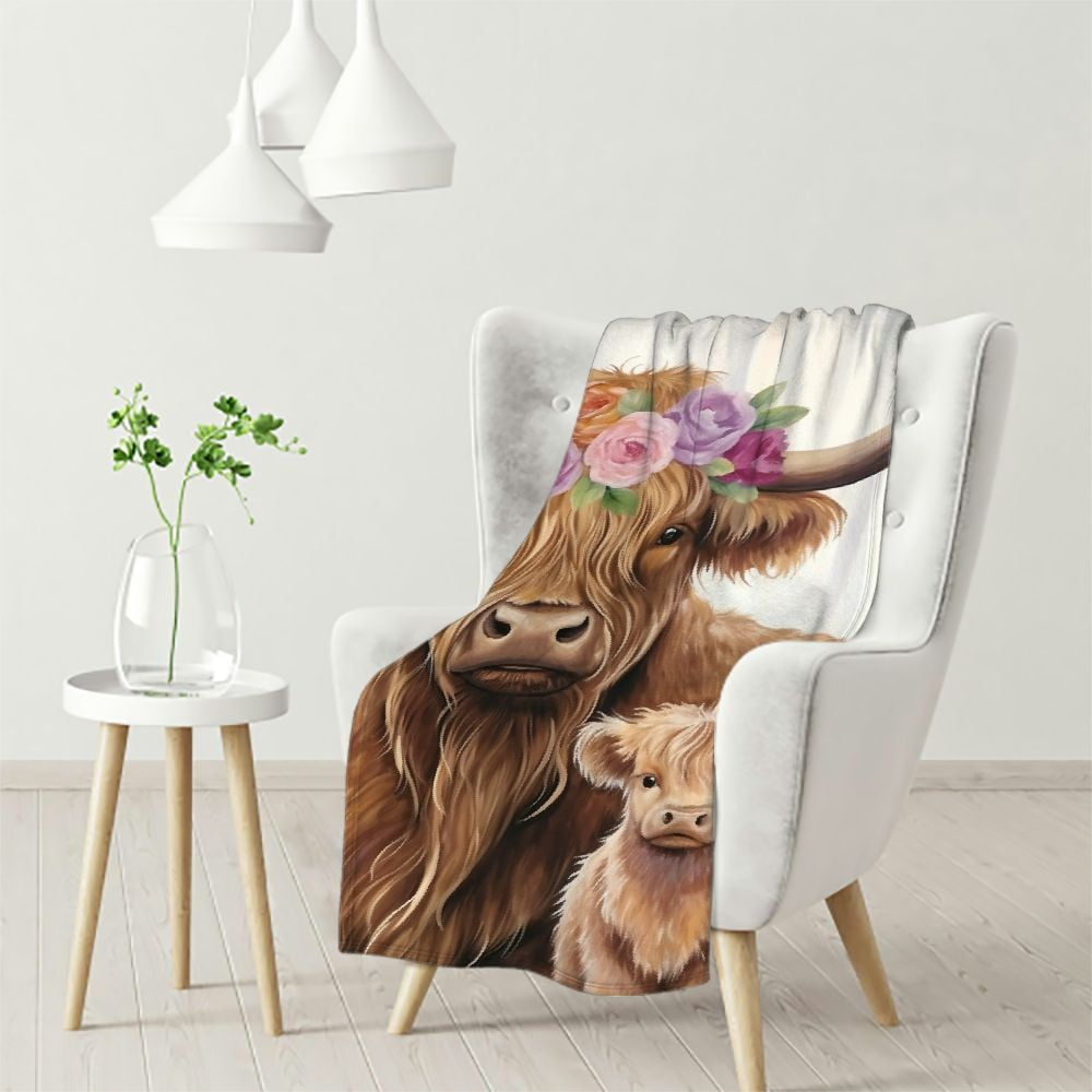 ARISTURING Highland Cow with Sherpa Throw Blanket Reversible Fuzzy Warm