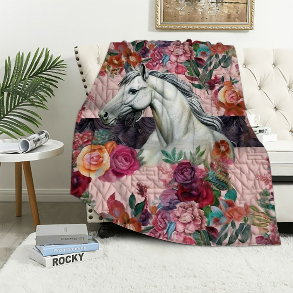 Floral Horse Quilted Blanket NCU0DV357