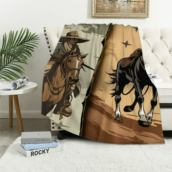 ARISTURING Horse Throw Blanket Queen Size, Western Cowboy Cowgirl Sherpa Blanket for Kids Boys Teens, Forest Arrow Horseshoe Patchwork Blanket Retro Plaid Fuzzy Blanket Cabin Lodge Decor