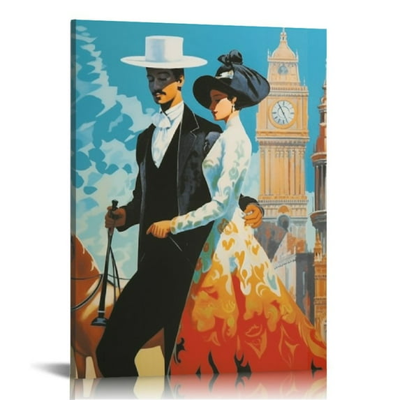 ARISTURING Horseback Riding Couple Travel Poster in Seville, Spain Retro Painting Office Poster Canvas Wall Art Prints for Wall Decor Room Decor Bedroom Decor Gifts