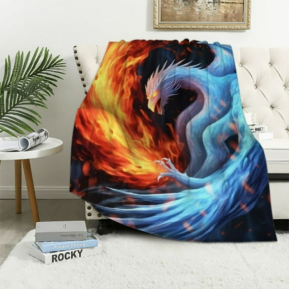 ARISTURING Ice and Fire Dragon Throw Blanket Warm Ultra-Soft Micro Blanket for Bed Couch Living Room