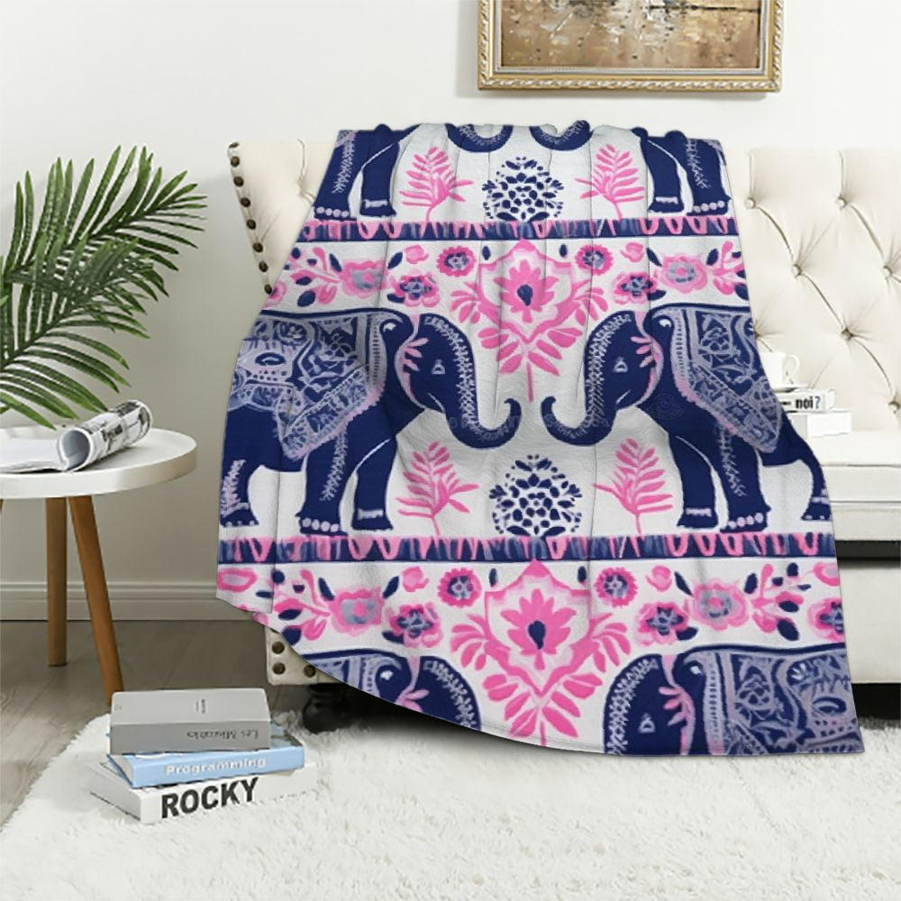 HENGT Indian Tribal Elephant Pattern Blanket, Soft Blankets Flannel Bed ...