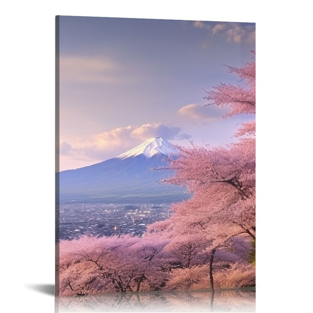 ARISTURING Japan Chureito Pagoda Canvas Wall Art Mount Fuji Pink Cherry ...