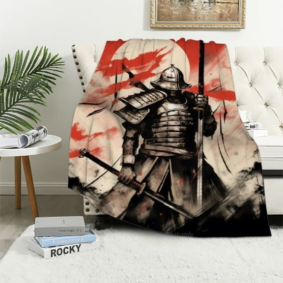 ARISTURING Japanese Samurai Pattern Blanket Ultra Soft Throw Blanket Flannel Throw Blanket All Season Blankets for Couch Living Room Bed