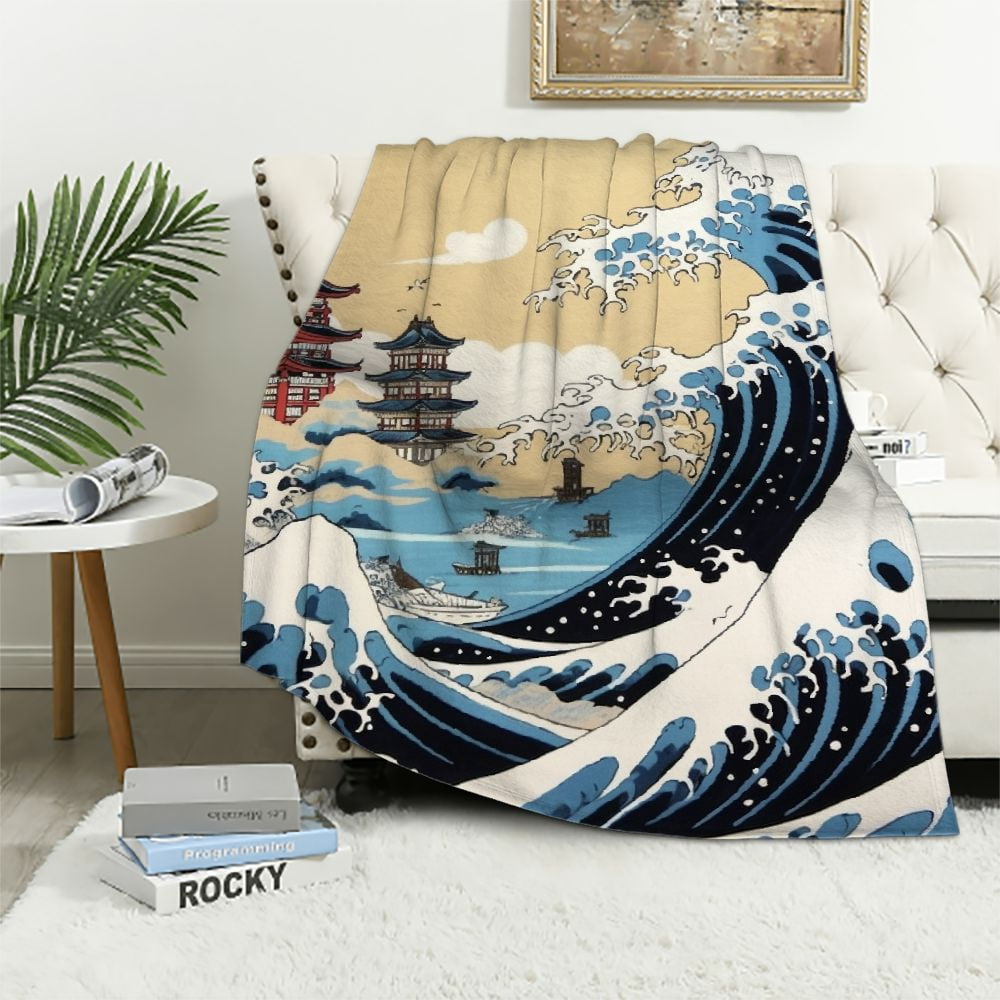 Japanese Pattern Throw ARISTURING Japanese Ukiyoe Theme Throw Blanket Hokusai Pattern Plush ...