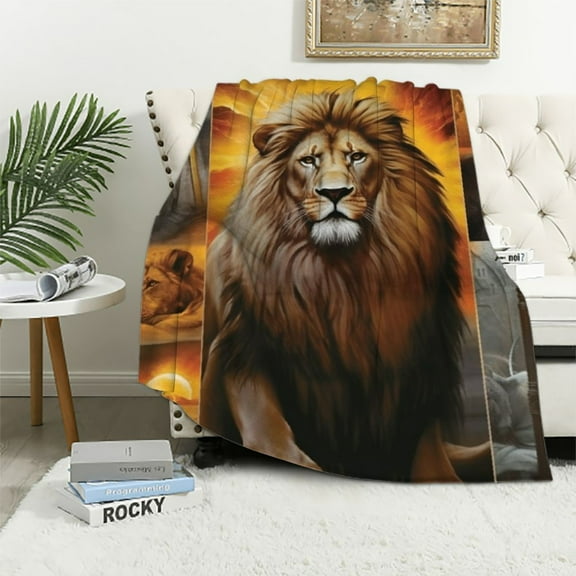 ARISTURING Jesus Lion Blanket Christian Decor Throw Blanket Super Warm Soft Plush Lightweight Flannel Winter Cross Animal Blanket Gifts for Prayer Girls Women Adults Boys Kids Couch Bedding