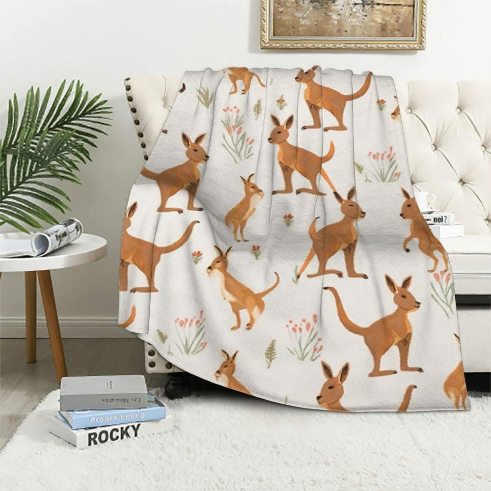 ARISTURING Kids Kangaroo Throw Blanket All Season, Cute Wild Animal Bed