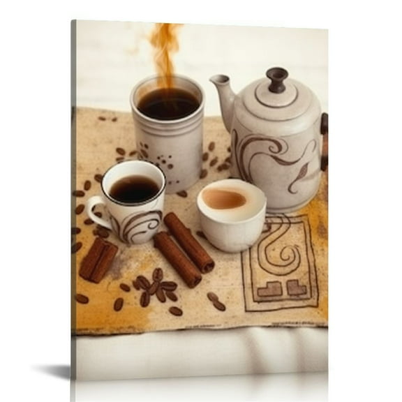 ARISTURING Kitchen Decor Coffee Wall Art Vintage Coffee Poster Canvas Print Retro Brown Coffee Pictures for Dining Room Restaurant Bar Wall Decoration Modern Home Artwork Framed Ready to Hang