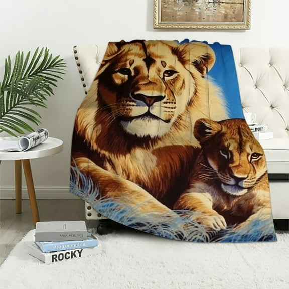 HENGT Korean Mink Blanket , 5 LB - 2 Ply Reversible 520GSM Silky Soft Plush Warm Blanket for Autumn Winter (Queen, Lion/Dolphin)