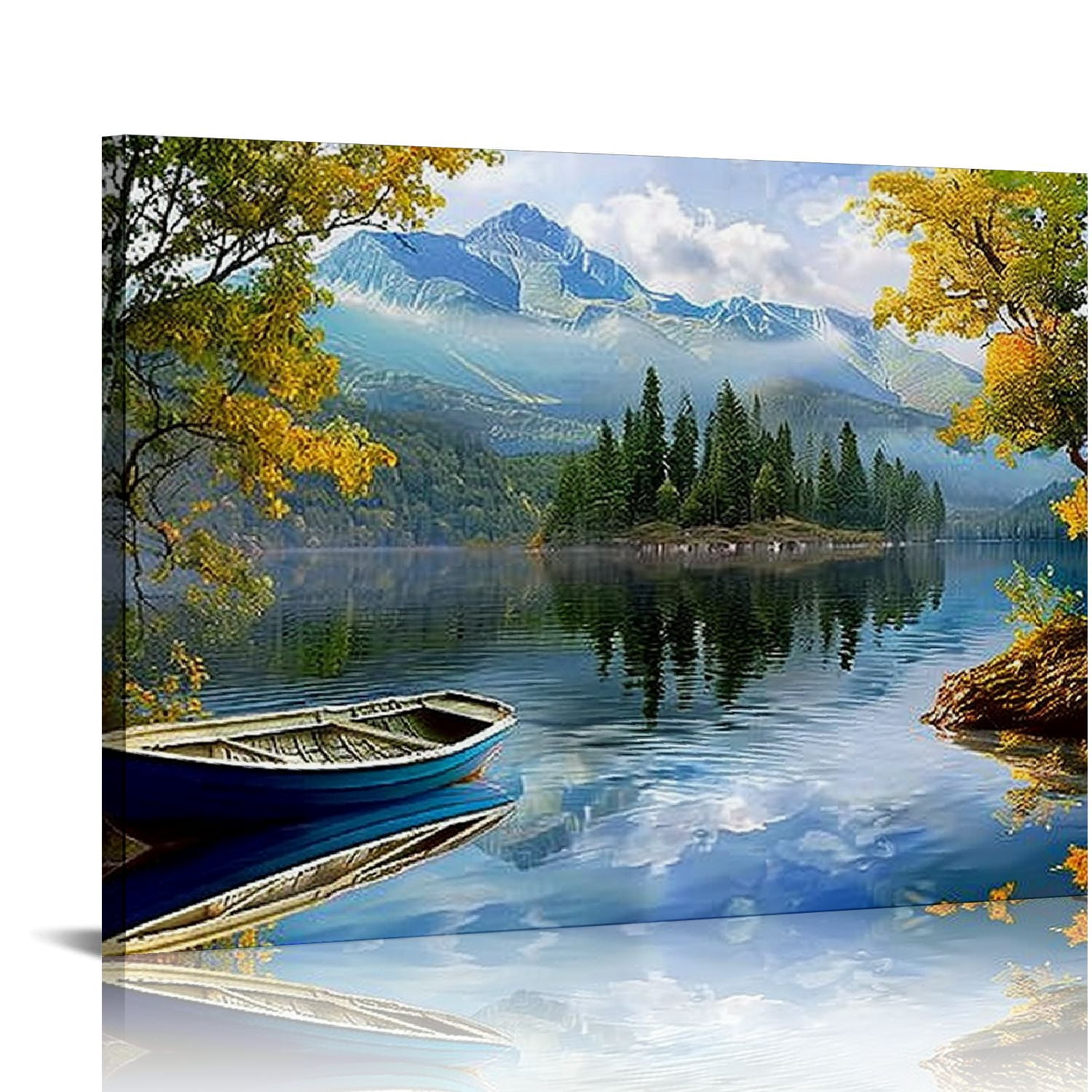 ARISTURING Lake Canvas Wall Art Blue Mountain Sky Nature Landscape Boat ...