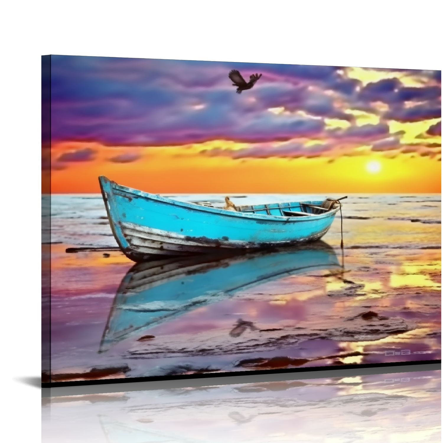 ARISTURING Lake Canvas Wall Art Blue Purple Sky Landscape Teal Boat ...