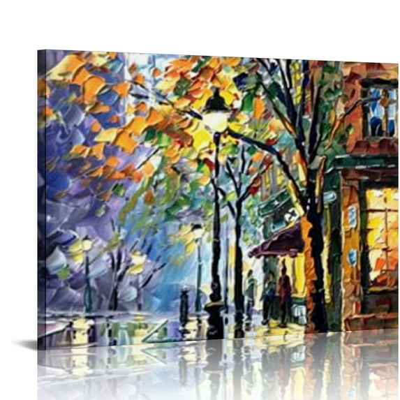 ARISTURING Landscape Canvas Painting Fall Wall Art Colorful Rainbow Abstract Streetscape Art Textured Colorful Decor for Bathroom Bedroom