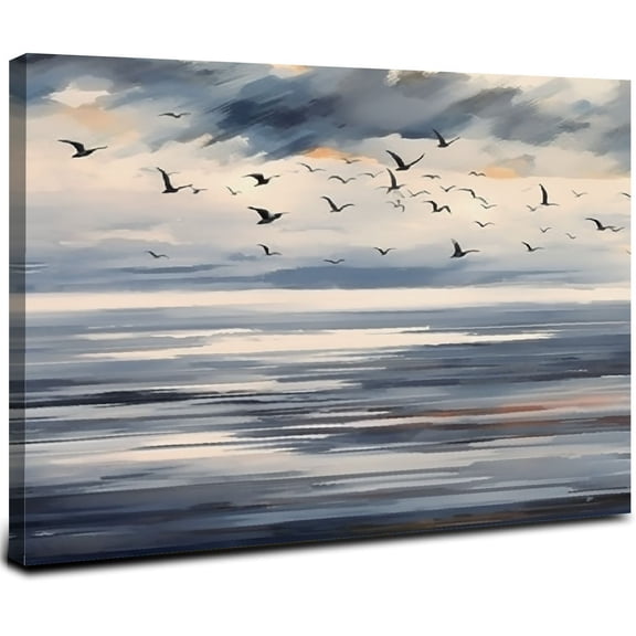ARISTURING Large Abstract Canvas Wall Art Long Horizontal Modern Art Paintings Seagulls Flying on Storm Eve Artwork Pictures for Living Room Bedroom Wall 16x12inch