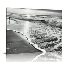 ARISTURING Large Black White Ocean Sea Beach Bathroom Wall Art Canvas Artwork Framed Picture Painting for Office Bedroom Living Room Decor