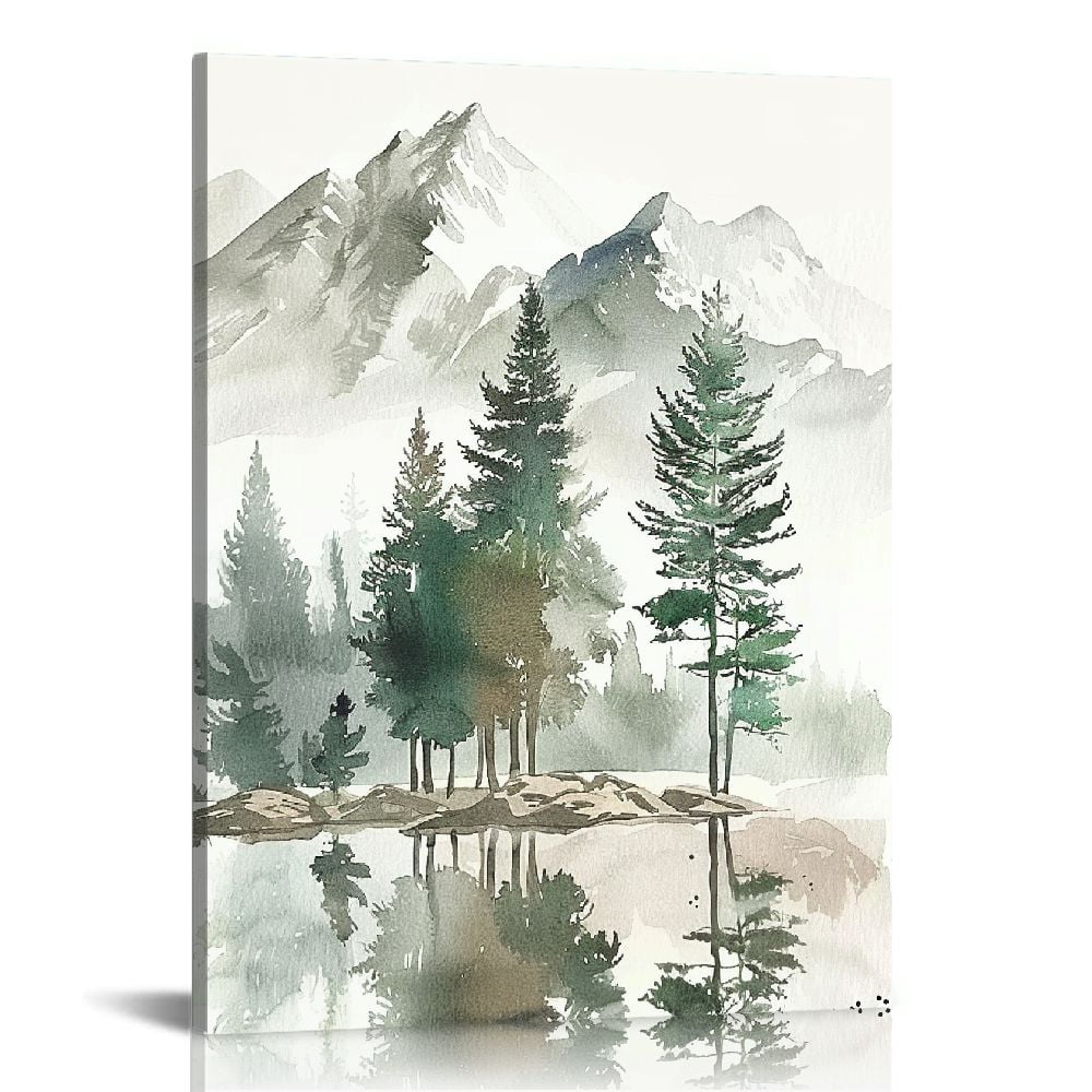 Aristuring Large Framed Mountain Canvas Wall Art Watercolor Forest
