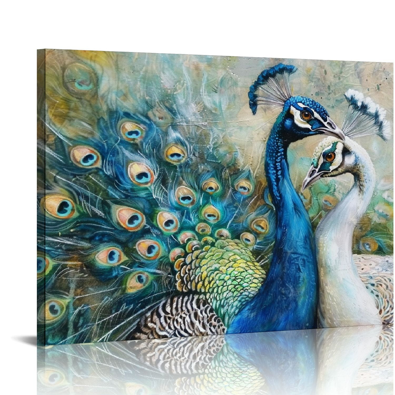 ARISTURING  Large Peacock Canvas Wall Art Vintage Blue and White Peacock Feather Painting Picture Artwork for Living Room Kitchen Bedroom Decor Ready to Hang