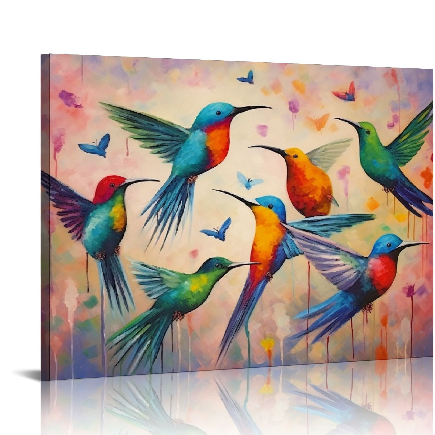 ARISTURING  Large Size Bird Canvas Wall Art Colorful Hummingbird Painting Picture Prints Modern Abstract Artwork for Living Room Kitchen Decorations Ready to Hang