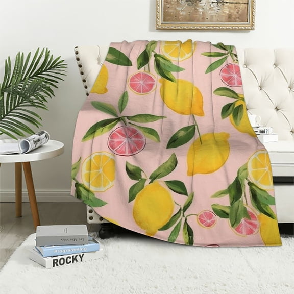 ARISTURING Lemon Blanket for Kids, Lemon Throw Blankets for Girls, Soft Cozy Lemon Fruit Flannel Blankets for Fruit Lovers, Lightweight Warm Fuzzy Lemon Blanket for Couch Sofa Bed, Pink,
