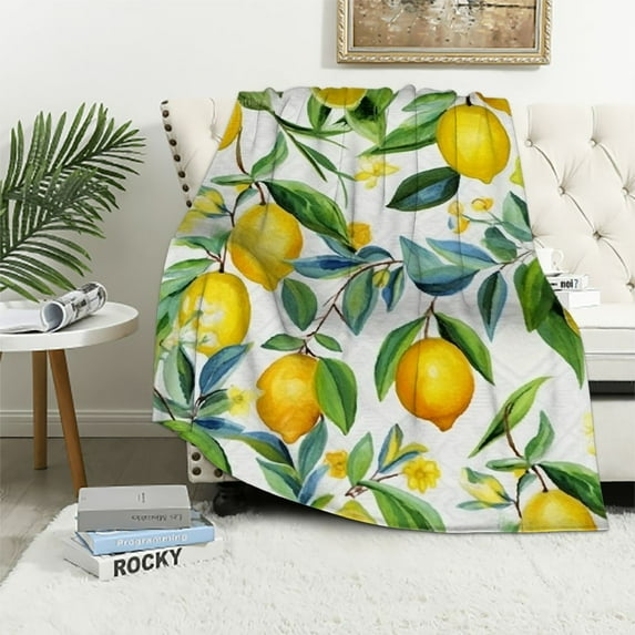 ARISTURING Lemon Fruit Floral Blanket Gifts - Leaves Country Spring Summer Rustic Soft Throw Warm Lightweight Cozy Blankets for Women Kids Adults Girls Boys Birthday Bedroom Camping Decor