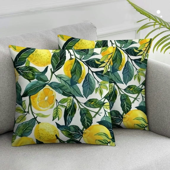 Jiayy Lemon Pillow Cover - Watercolor Lemon with Green Leaves Pattern Pillow Case Set of 2 Decorative Square Cushion Cover for Sofa Couch Car Bedroom Home Decor