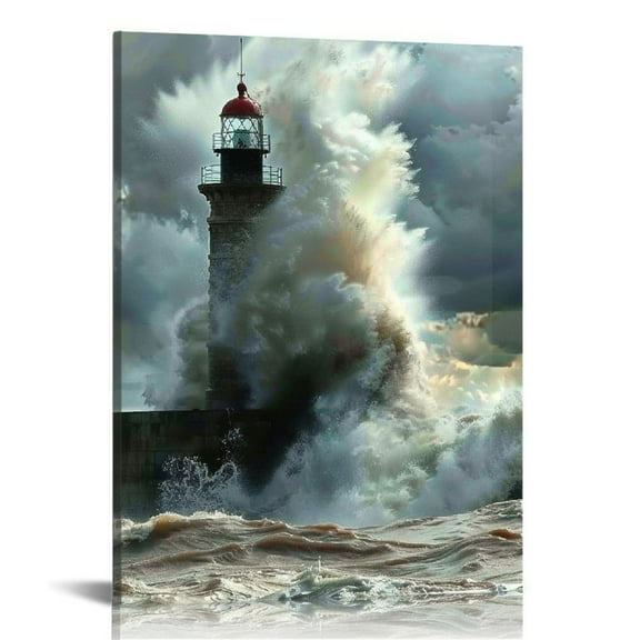ARISTURING Lighthouse in The Waves of The Sea Wall Art Painting The Picture Print On Canvas Seascape Pictures for Home Decor Decoration Gift