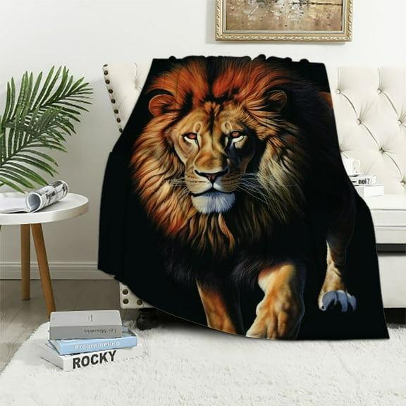 ARISTURING Lion Blanket Animal Print Soft Warm Fleece Throw for Couch Sofa Bed, Black,