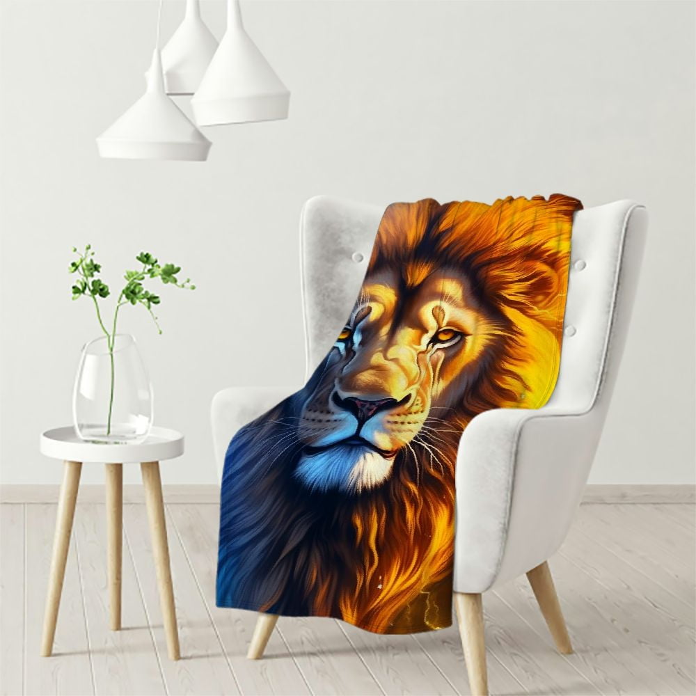 ARISTURING Lion Blanket Gifts, Cool Fire and Ice Lightning Lion Throw