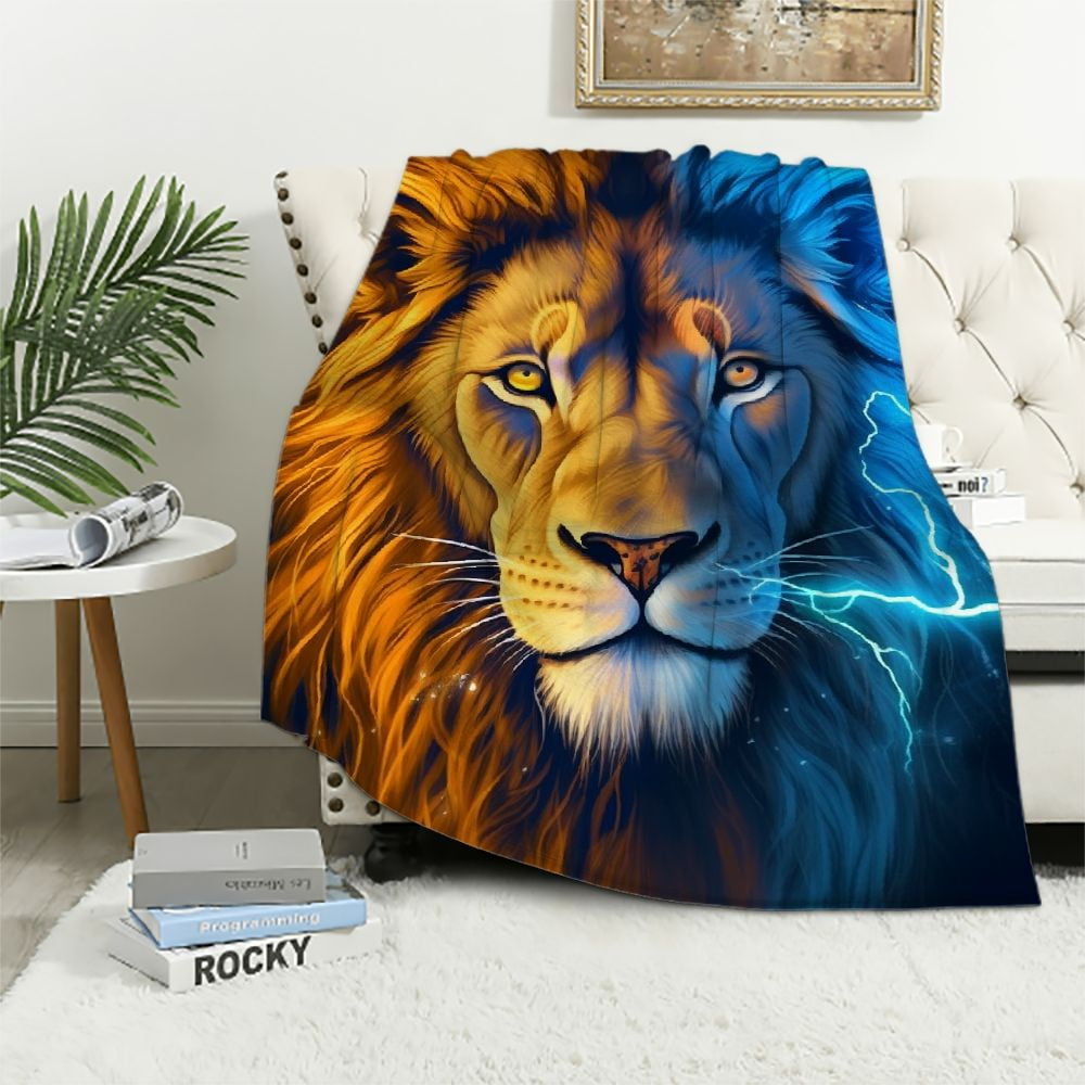 ARISTURING Lion Blanket Gifts, Cool Fire and Ice Lightning Lion Throw