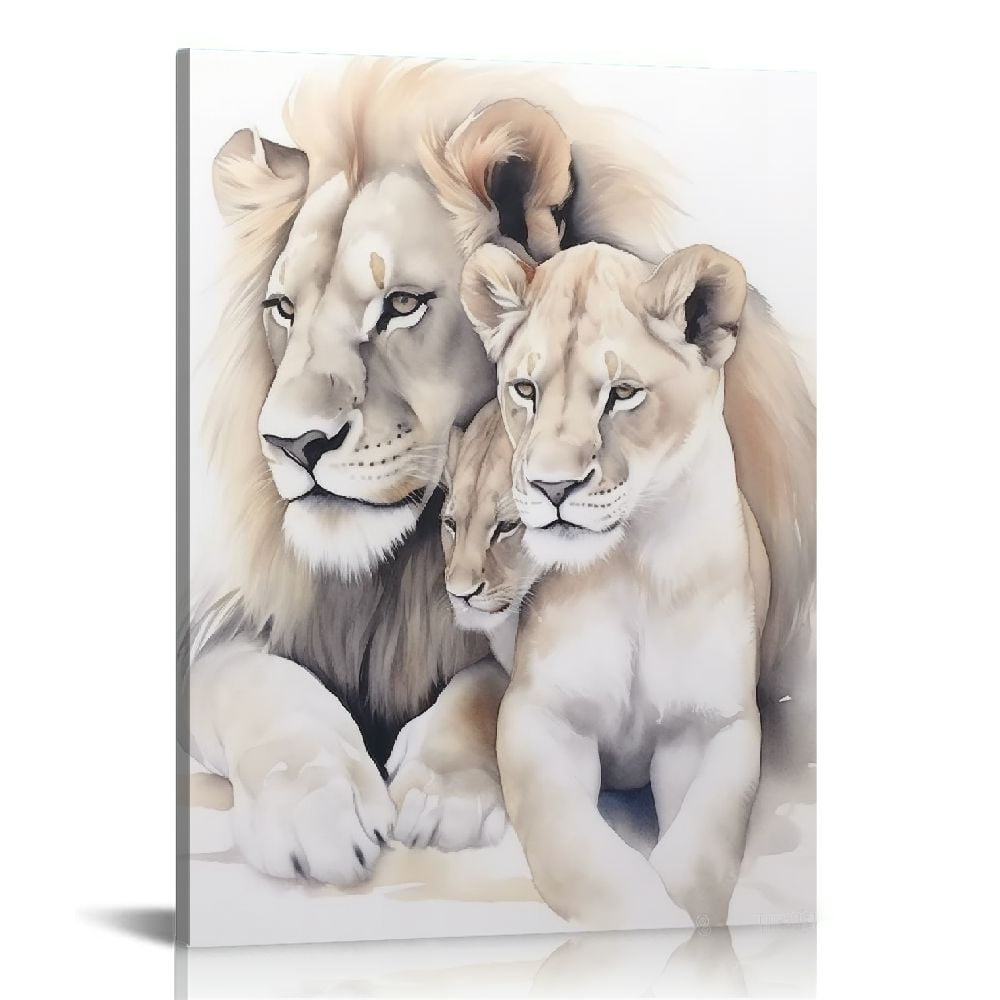 ARISTURING Lion and Lioness Canvas Wall Art Lion Wall Pictures White