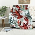 thumbnail image 1 of ARISTURING Lobster Seaweed Corals Flannel Blanket Lightweight Soft Blanket 50x60in, 1 of 6