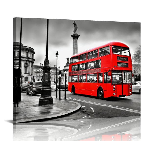 ARISTURING London Canvas Print Black & White Red Bus Canvas Wall Art Picture Print 20x16in