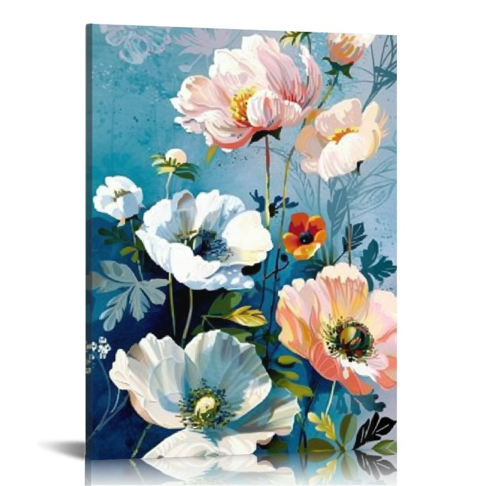 ARISTURING Lotus Flower Canvas Wall Art for Living Room White and ...