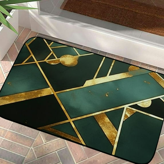 ARISTURING Luxury Emerald Green Area Rug Modern Abstract Geometric Gold Lines Area Rugs Non Slip Washable Home Decor Rugs Floor for Living Room Bedroom 19.68*39.37 in