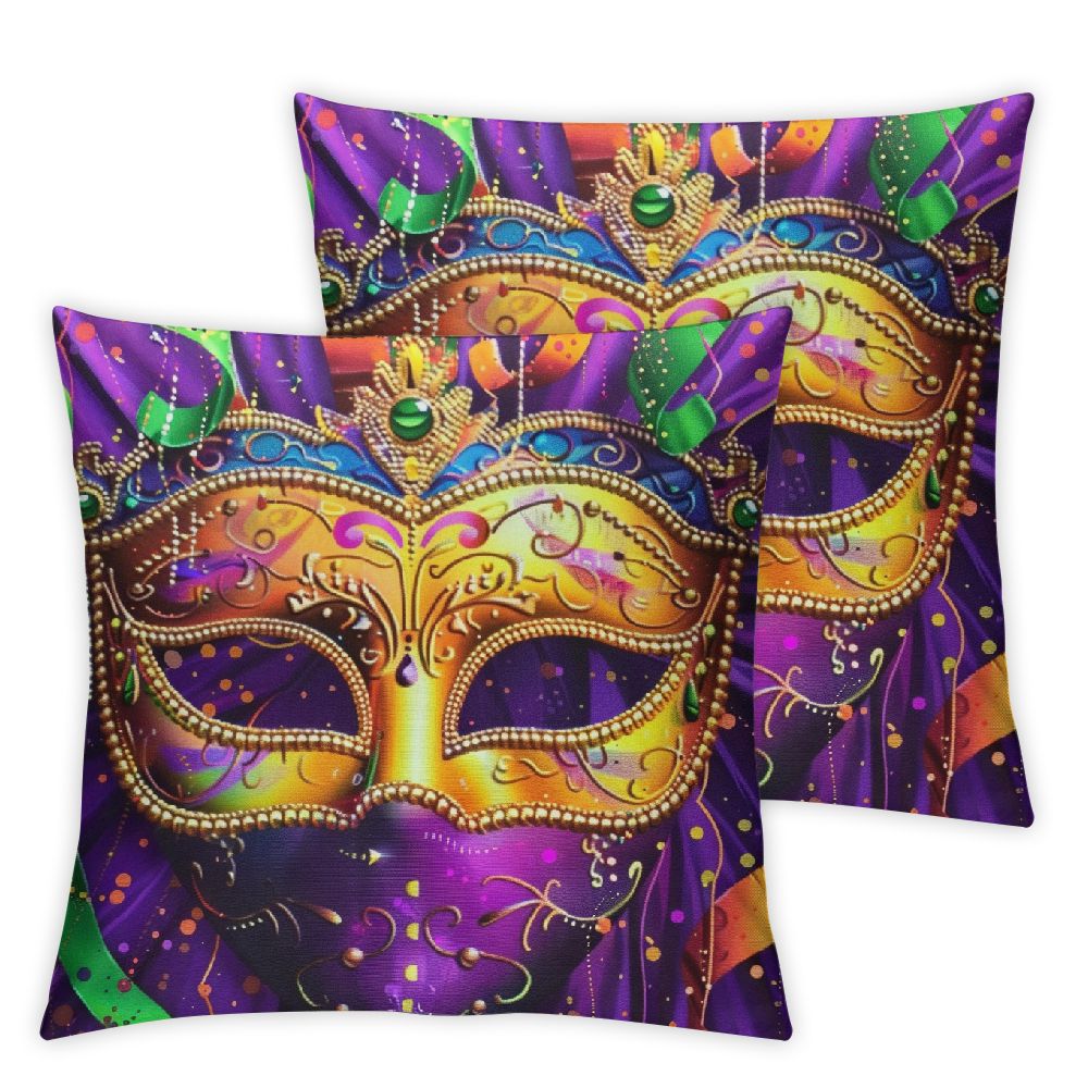 ARISTURING Mardi Gras Pillow Covers Beads Masquerade Mask Decor Happy
