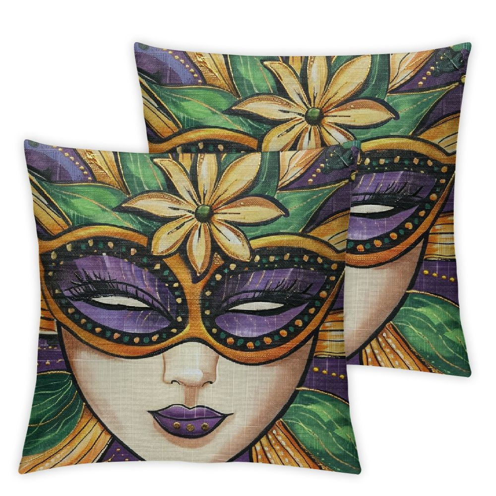 ARISTURING Mardi Gras Pillow Covers Masquerade Mask Beads Decorative Square Pillow Cases Holiday Party Home Decor Throw Pillows for Bedroom Sofa Couch Porch Outdoor 2pc Walmart