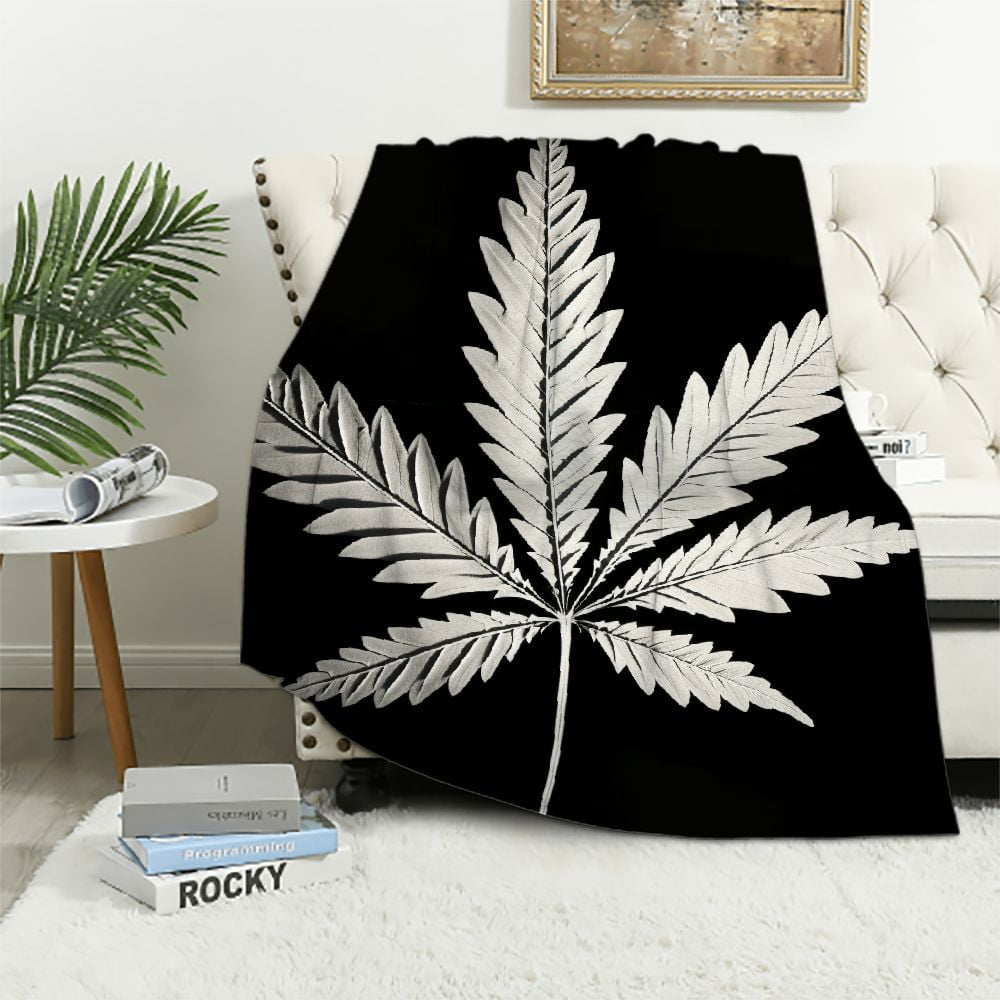 ARISTURING Marijuana Leaf Sherpa Blanket Cannabis Leaves Throw Blanket