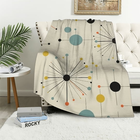 ARISTURING  Mid Century Throw Blanket, Retro Abstract Geometric Pattern Boho 1950s 1960s Iconic Atomic Starbursts Modern Sputnik Print Blanket for Couch Sofa Bed Decorative Gifts