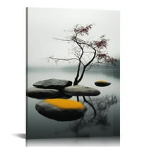 ARISTURING Modern Bathroom Yellow Gray Wall Art Picture Balance Stone Pebble Canvas Print Black and White Tree Zen Artwork Wall Decor for Office Bedroom 16x20 inch