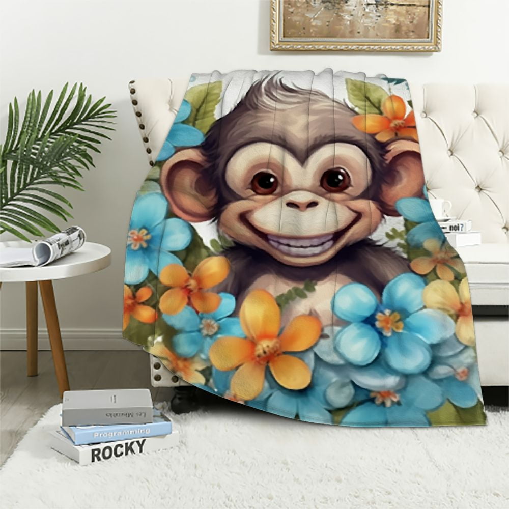 ARISTURING Monkey Blanket Crib Size Throw Blanket for Girls Soft Fuzzy Blankets for Couch Living Room Office Brown Cute Cozy Blankets Gift Walmart