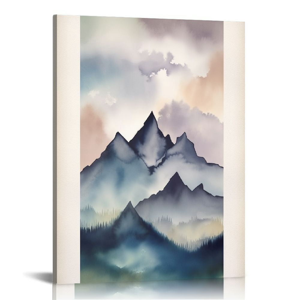 ARISTURING Mountain Forest Wall Art Decor Watercolor Landscape Canvas ...